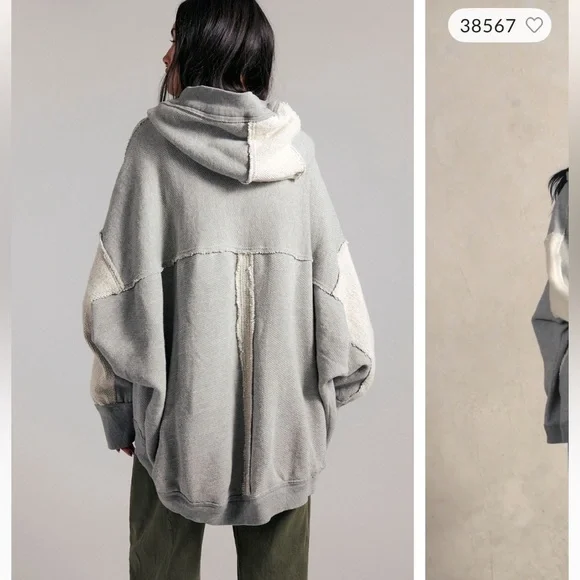 Free People Forever Yours Oversized Two-Tone Gray Hoodie Size Medium - Picture 5 of 12
